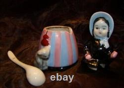 Art Nouveau Style Mustard pot Figurine Cat Farm Art Deco-German Style Porcelain