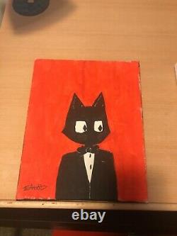 Art deco, cat, 8x11, tuxedo, modern art, painting, original, acrylic, pop art