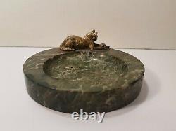 Ashtray Empty Pocket Marble Ornate D'Un Cat Bronze Art Deco