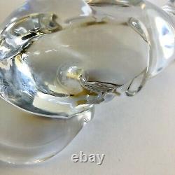 Baccarat Crystal Clear Glass Crouched Cat Figurine Paperweight Signed Sticker