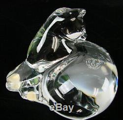 Baccarat France The Lapping Kitty Cat Crystal Art Glass Sculpture Paperweight