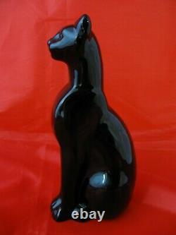 Baccarat French Crystal Black Cat Figurine, Egyptian Art Deco Glass Paperweight