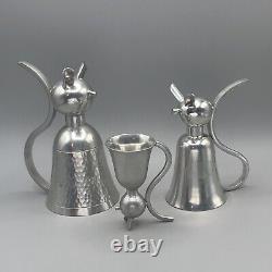 Barware Cat Jigger Stirrup Flip Cups 3 Piece Set Art Deco Silver Tone Bar Set