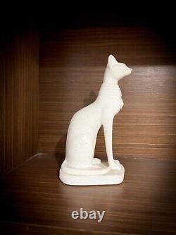 Bastet Statue with Scarab, White Alabaster Cat Statue from Ancient Egypt