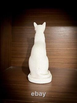 Bastet Statue with Scarab, White Alabaster Cat Statue from Ancient Egypt