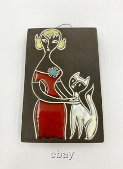 Beautiful Jaap Ravelli Wall Plate with woman and cat 1960s
