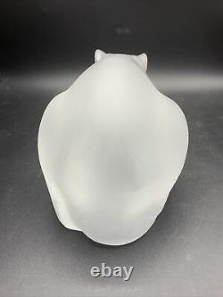 Beautiful Large Lalique France Frosted Crystal Glass Crouching Cat Figurine