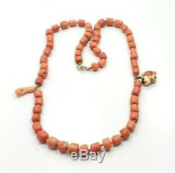 Beautiful Vintage Art Deco Gold Filled Coral Asian Chinese Cat Necklace