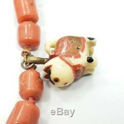 Beautiful Vintage Art Deco Gold Filled Coral Asian Chinese Cat Necklace