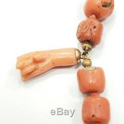 Beautiful Vintage Art Deco Gold Filled Coral Asian Chinese Cat Necklace