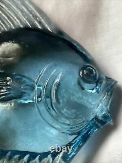 Bermondsey Blue Glass Fish Art Deco Waves Signed Guy Underwood 1933 Paperweight