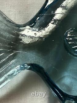 Bermondsey Blue Glass Fish Art Deco Waves Signed Guy Underwood 1933 Paperweight