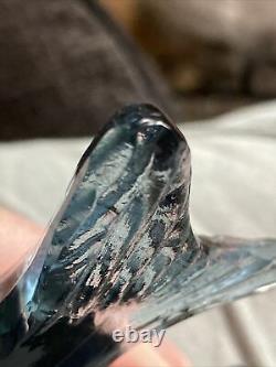 Bermondsey Blue Glass Fish Art Deco Waves Signed Guy Underwood 1933 Paperweight