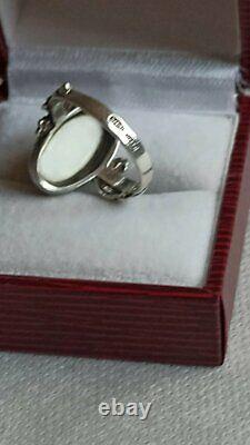 Big Antique Vintage Art Deco Russian 925 Sterling Silver Cat's Eye Ring Size 8