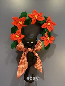 Black Cat In Floral Wreath Vintage 1960's Art Deco, Pop Art, RARE 14 w, 15