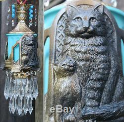 Black Cat Swag Lamp Chandelier brass tole glass Beaded crystal Art Deco Insp