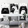 Black And White Fat Cats 3 Pcs Canvas Printed Wall Picture Poster Home Decor