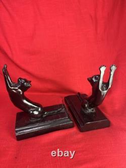 Bookends Art Deco Frankart Sarsaparilla black Cats Up & Down mcm yawn stretch