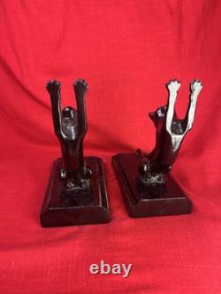 Bookends Art Deco Frankart Sarsaparilla black Cats Up & Down mcm yawn stretch