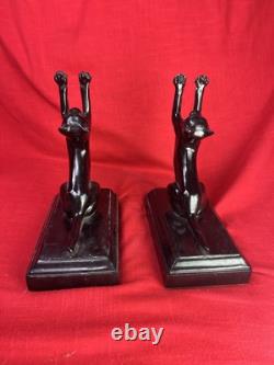 Bookends Art Deco Frankart Sarsaparilla black Cats Up & Down mcm yawn stretch