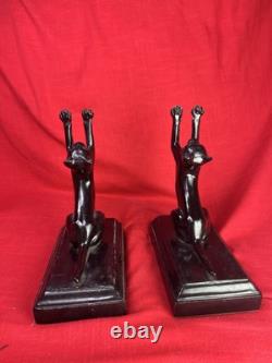 Bookends Art Deco Frankart Sarsaparilla black Cats Up & Down mcm yawn stretch