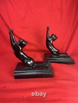 Bookends Art Deco Frankart Sarsaparilla black Cats Up & Down mcm yawn stretch