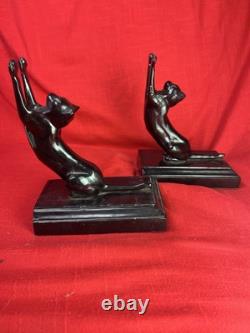 Bookends Art Deco Frankart Sarsaparilla black Cats Up & Down mcm yawn stretch