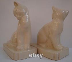 Bookends Cat Wildlife Art Deco Style Art Nouveau Style Porcelain Crackleware Fig