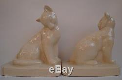 Bookends Figurine Cat Wildlife Art Deco Style Art Nouveau Style Porcelain Crackl