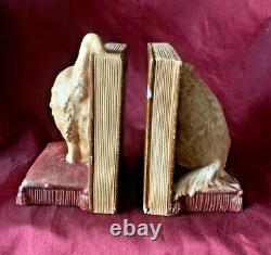 Bretby Cat & Dog Antique Plaster Bookends 1920's Original