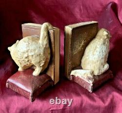 Bretby Cat & Dog Antique Plaster Bookends 1920's Original