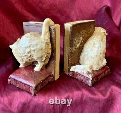 Bretby Cat & Dog Antique Plaster Bookends 1920's Original