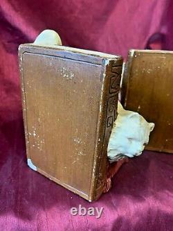 Bretby Cat & Dog Antique Plaster Bookends 1920's Original