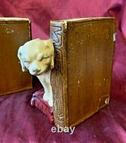 Bretby Cat & Dog Antique Plaster Bookends 1920's Original