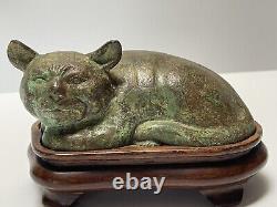 Bronze Metal Statue Japanese Or Chinese Kitten Cat Sculpture Vintage Modernist