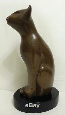 Bronze Sculpture Art Deco Bast Style Egyptian Cat Statue Vintage 8.5 Signed Dew