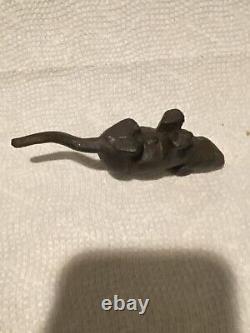 Bronze Statue Sleeping Cat Sculpture & Cast Iron Mouse