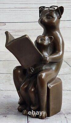 Bronze cat garden sculpture reading book with glasses decor art deco deal