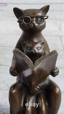 Bronze cat garden sculpture reading book with glasses decor art deco deal