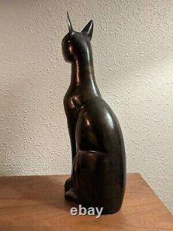 Bronze cat statue egyptian revival, art deco, mid century, vintage, signed