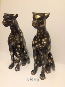 Bronze or Brass CAT Cheetahs Art Deco Wildcat Sculpture Cheetha Statues 16