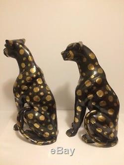 Bronze or Brass CAT Cheetahs Art Deco Wildcat Sculpture Cheetha Statues 16