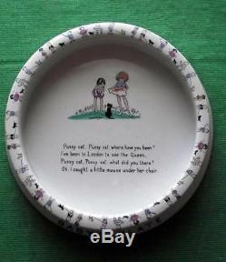 C1930 Shelley Baby Plate Hilda Cowham Art Deco Dogs Cat Queen Poem