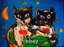 CATS DUO. BY Mark Kazav Abstract Modern CANVAS Original Oil Painting BUOIG0