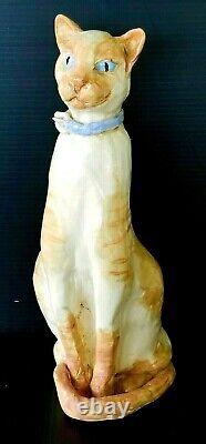 CAT Original Unique Hand-Made Vintage Ceramic Clay Sculpture Large 12-Inch Tall