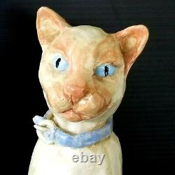 CAT Original Unique Hand-Made Vintage Ceramic Clay Sculpture Large 12-Inch Tall