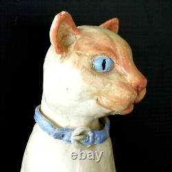 CAT Original Unique Hand-Made Vintage Ceramic Clay Sculpture Large 12-Inch Tall