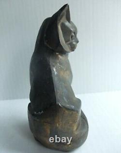 C. M. W. Cubist Cast Metal Cat Form Bookend Statue Antique Vtg 1929 Art Deco Style