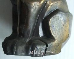 C. M. W. Cubist Cast Metal Cat Form Bookend Statue Antique Vtg 1929 Art Deco Style