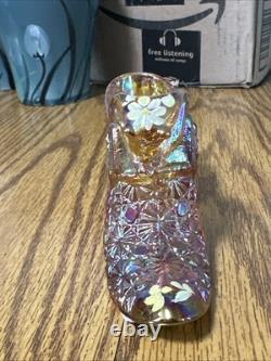 Carnival Glass Fenton Stamped Hand Painted And Signed Smith Cat Head Slipper